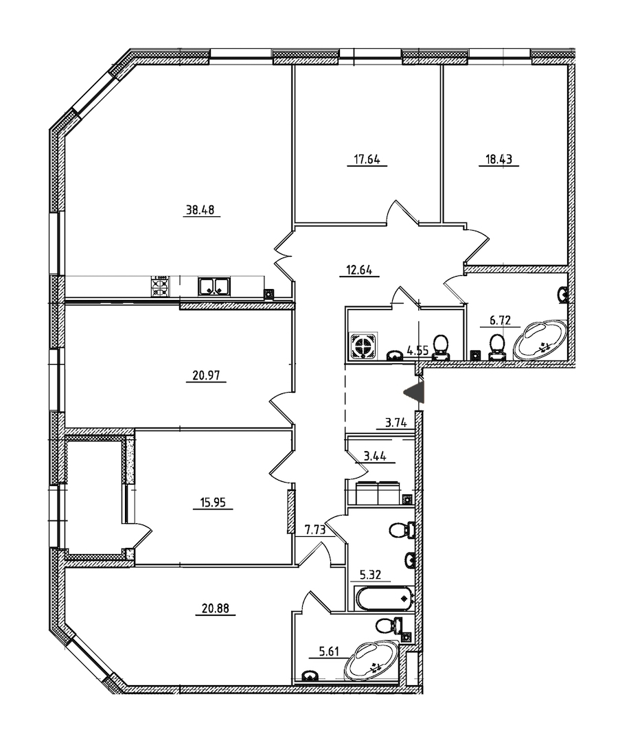5-комнатная квартира 184.52 м², 2/9 эт., ЖК «Петровская Доминанта»